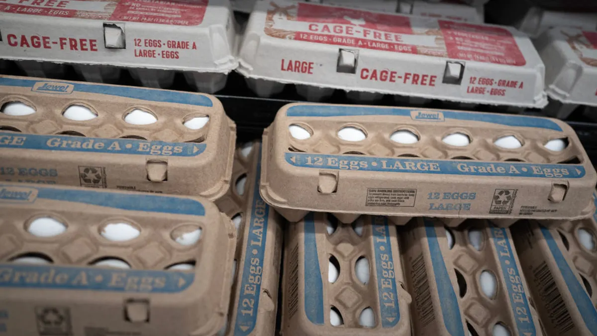 Eggs are seen in cartons in a grocery store