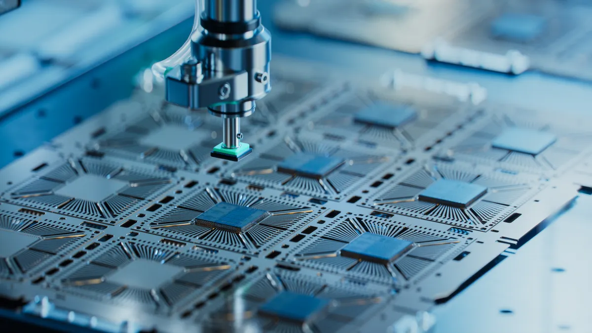 a close up of a computer chip implanted on a silicon board