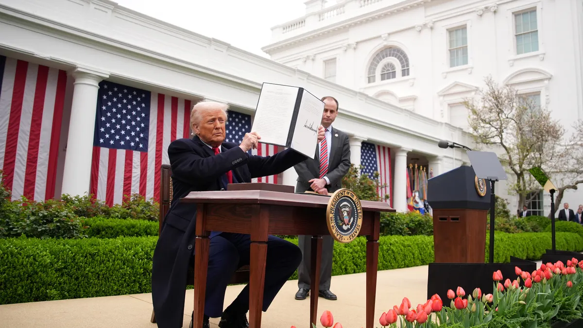 President Trump Holds "Make America Wealthy Again Event" In White House Rose Garden
